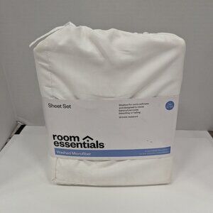 Room Essentials Twin XL White Sheet Set - Washed Microfiber, Wrinkle Resistant
